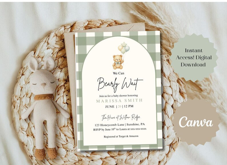 We Can Bearly Wait – Teddy Bear Baby Shower Invitation Suite (digital ...