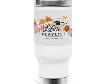 Schlanker Thermobecher, Life's Playlist Graphic Tumbler, Musikliebhaber Geschenk