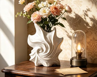Handmade Conch Ceramic Vase, Artistic Seashell Sculpture, Coastal Luxury Home Decor
