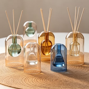 Dubbelväggig glasdiffusorflaska, modern aromaterapivas, bärnstensblågrön transparent