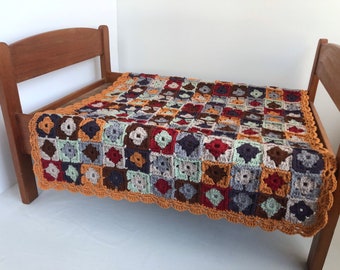 Granny Square  Blanket, 18 inches  Doll Afghan Bed Blanket, Handknit  Doll House Accessory, Micropreemie Crochet Blanket, Pet Blanket