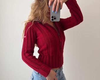 90s double zip sweater vintage zip up espirit y2k 00s