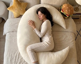 2-Meter Crescent Moon Body Pillow – Turkish Cotton Full Body Support