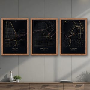 Mappa del luogo in cui ci siamo incontrati, set di 3 mappe personalizzate, regalo per relazioni a distanza, regalo di anniversario con mappa, mappa personalizzata per coppie su tela o con cornice