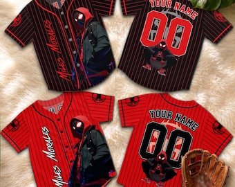 Personalized Miles Morales Spin Jersey, Custom Spider Hero Kids Baseball Shirt, Superhero Birthday Sports Tee, Family Vacation Jersey