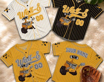 Personalized WALL-E Baseball Jersey, Custom Pixar Robot Disney Sports Shirt, Cute Cartoon Family Matching Fan Gift Tee