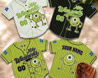 Personalized Mike Wazowski Baseball Jersey, Custom Monsters Inc Sports Shirt, Cute Cartoon Family Matching Gift Tee