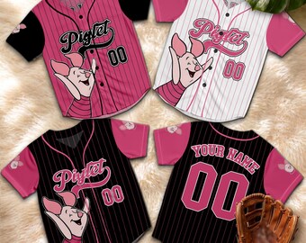 Personalized Piglet Baseball Jersey, Custom Disney Pooh Sports Shirt, Cute Cartoon Family Matching Fan Gift Tee