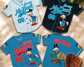 Personalized Scrooge McDuck Baseball Jersey, Custom Disney Cartoon Sports Shirt, Funny Family Matching Fan Gift Tee