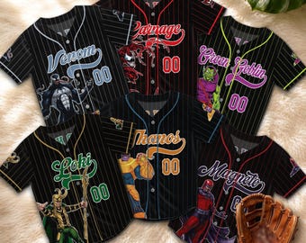 Personalized Marvel Villains Baseball Jersey, Custom Venom Thanos Loki Superhero Sports Shirt, Family Fan Gift Tee