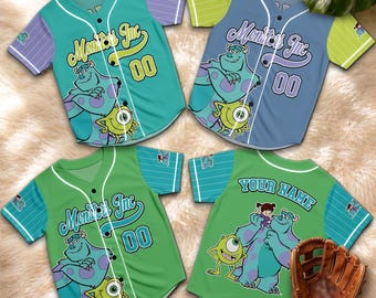 Personalized Monsters Inc Baseball Jersey, Custom Sulley Mike Boo Name Number Shirt, Funny Monster Fan Gift for Men Women