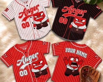 Personalized Anger Baseball Jersey, Custom Inside Out Pixar Sports Shirt, Funny Cartoon Family Matching Fan Gift Tee