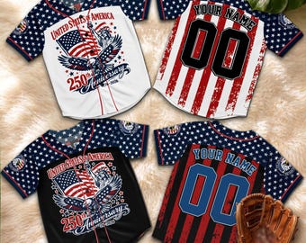 USA 250 Years Baseball Jersey Custom Name Number, 4th of July Patriotic Shirt, American Flag Eagle Jersey, Independence Day 2026 Gift