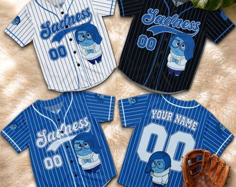 Personalized Sadness Baseball Jersey, Custom Pixar Inside Out Sports Shirt, Cute Cartoon Family Matching Gift Tee