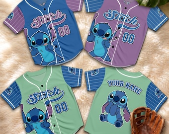 Personalized Stitch Baseball Jersey, Custom Blue Alien Shirt, Cute Lilo and Stitch Inspired Jersey, Fan Gift
