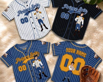 Personalized Prince Eric Baseball Jersey, Custom Disney Prince Sports Shirt, Cartoon Family Matching Fan Gift Tee