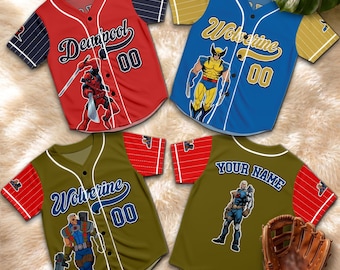 Personalized Deadpool X-Men Baseball Jersey, Custom Deadpool Wolverine Cable Domino Colossus Professor X Shirt, Hero Fan Gift