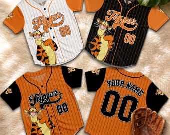 Personalized Tigger Baseball Jersey, Custom Winnie The Pooh Disney Sports Shirt, Cute Cartoon Family Matching Gift Tee