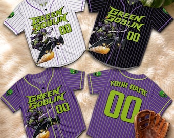 Personalized Green Goblin Baseball Jersey, Spidey Villain Kids Sports Shirt, Custom Superhero Comic Jersey Gift