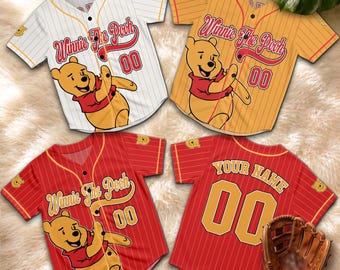 Personalized Winnie The Pooh Baseball Jersey, Custom Disney Bear Sports Shirt, Cute Cartoon Family Matching Gift Tee