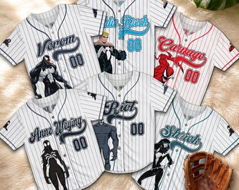 Personalized Venom Baseball Jersey, Custom Eddie Brock Carnage Marvel Sports Shirt, Superhero Family Fan Gift Tee