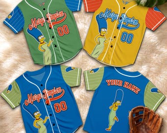 Personalized Marge Simpson Baseball Jersey, Custom Blue Hair Mom Cartoon Shirt, Simpsons Inspired Mom Jersey, Fan Gift