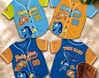 Personalized Finding Nemo Baseball Jersey, Custom Nemo Dory Name Number Shirt, Cute Ocean Adventure Fan Gift for Men Women