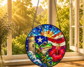 Puerto Rico Hologram Window Hanging, Puerto Rican Flag Suncatcher, Acrylic Window Decor, Boricua Gift, Patriotic Rainbow Sun Catcher