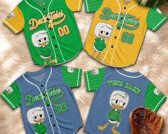 Personalized DuckTales Baseball Jersey, Custom Scrooge Huey Dewey Louie Name Number Shirt, Duck Fan Gift for Men Women