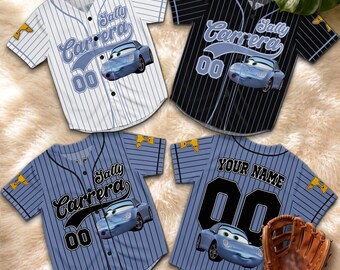 Personalized Sally Carrera Baseball Jersey, Custom Pixar Cars Disney Sports Shirt, Cartoon Family Matching Gift Tee