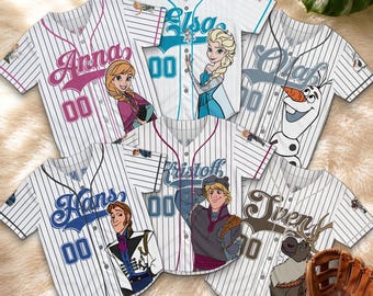 Spersonalizowana koszulka baseballowa Frozen Squad, pasująca rodzinna koszulka wakacyjna Elsa Anna Olaf Disney, spersonalizowana koszulka Frozen