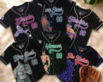 Personalized Ocean Villains Baseball Jersey, Ursula Namor Davy Jones Vacation Outfit, Villain Family Fan Gift Tee