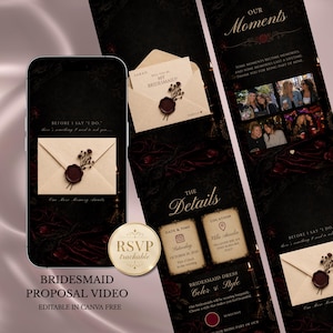 Bridesmaid Proposal Video Template | Will You Be My Bridesmaid Proposal | Dark Romance Gothic Wedding | Canva Editable | Instant Download