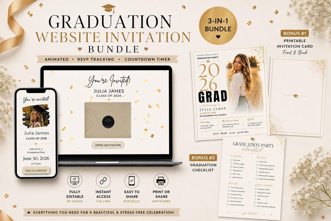 Graduation Website Invite Graduation Website Invitation Template Canva, Animated RSVP Trackable ...