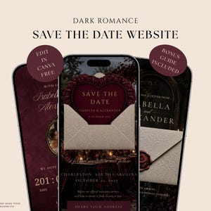 Dark Romance Save The Date Website Template, Gothic Wedding Website, Digital Download, Address Collection Form, Canva Wedding Template