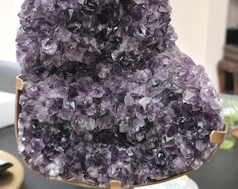 Large Deep Purple Amethyst Geode display piece on stand