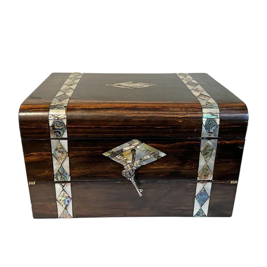 Antique 19th Century Victorian English Rosewood Inlaid Abalone