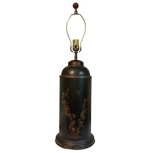 Antique 19th Century Chinoiserie Toleware Tea Canister Lamp - Chinese Tea Tin - Made In Italy