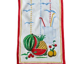 Vintage Mid Century Kitsch Fruit Table Linen - Dish/Tea Towel - Watermelon Pineapple Cherries Lemon