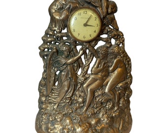 Antique 1850's Gilt Iron Front "Garden of Eden" New Haven Clock - Adam & Eve Paradise