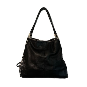 COACH Madison Phoebe Black White Python Leather Shoulder Bag Purse Handbag