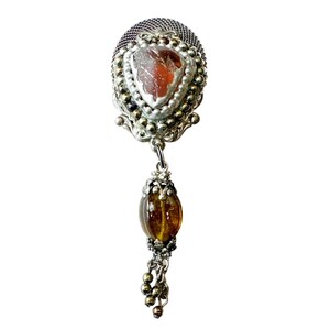 Vintage 80er 90er Jahre Maya Evangelista Boho Jaspis & Kristall Tropfen Brosche/Anstecknadel - Modeschmuck