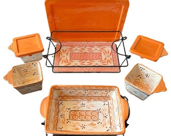 Tara Temp-tations Old World Orange Spice Baking Lot - D'cd Pattern - Bakers - Lids - Stands - Trivets