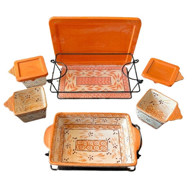 Tara Temp-tations Old World Orange Spice Baking Lot - D'cd Pattern - Bakers - Lids - Stands - Trivets