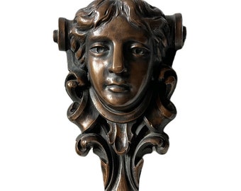 Vintage Art Nouveau Victorian Style Chalkware Bronzed Lady Face Corbel Shelf