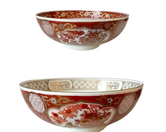 Pair of Vintage Japanese Gold Imari Hand Painted Bowls