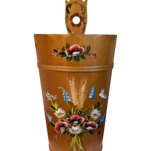 Vintage Norwegian Folk Art Hand Painted Rosemaling Wood Stave Umbrella-Cane Stand 1970&#39;s