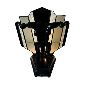 Antique 1920's Art Deco Nude Man & Women Lamp W/stained Glass Panel