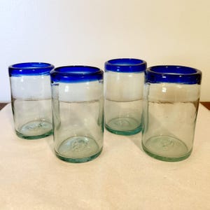 Vintage Hand Blown Cobalt Blue Tumblers: Mexican Highball Glasses, Set of 4