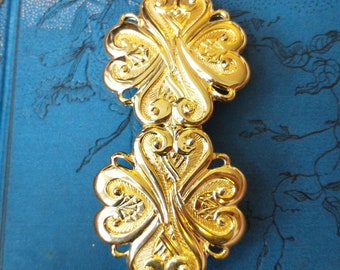 Vintage 80's Paquette French Design Gold Metal Removable Belt Buckle - Double Clasp Design for Detachable Belts - Signed